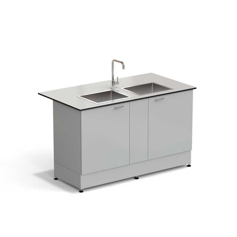 77.0075.10.38 Стол-мойка ЭКРОС 1500х800х900 мм, две чаши нержавеющая сталь, раб. поверхность - LABGRADE