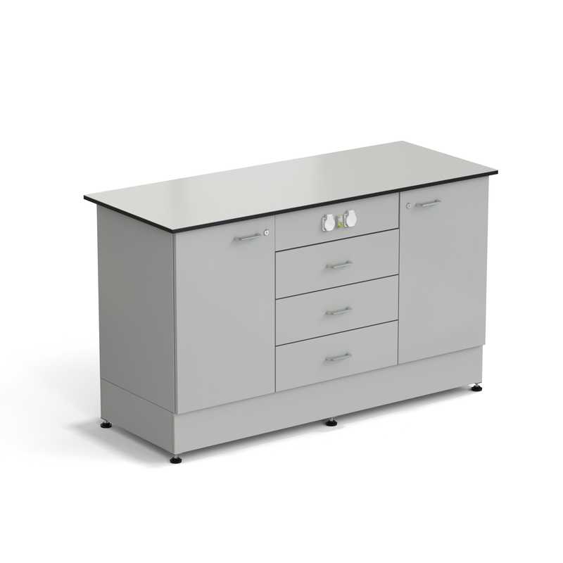 77.0153.10.08-01 Стол-тумба ЭКРОС 1500х600х900 мм 1 дверь + 1 дверь + 3 ящика с электрикой, раб. поверхность - LABGRADE