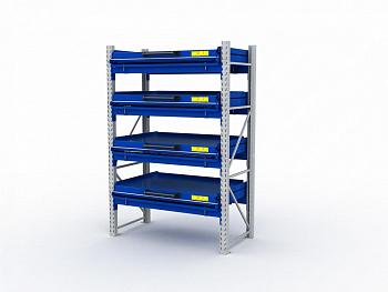 Стеллаж с выкатными платформами S-HEAVY 1000/1300 (4 яруса хранения)
